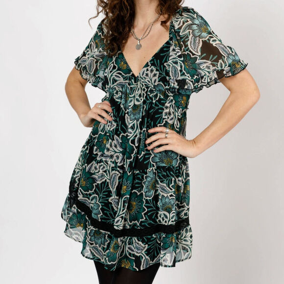 NWT B.O.G. Band of the Free Maisie Floral Mini Dress Sz. XS [2] Black Emerald - Picture 3 of 11